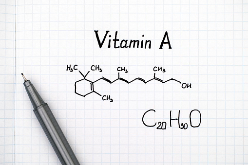 Chemical formula of Vitamin A with black pen.
