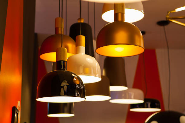 istock Beautiful chandelier  hanging on ceiling 803299582
