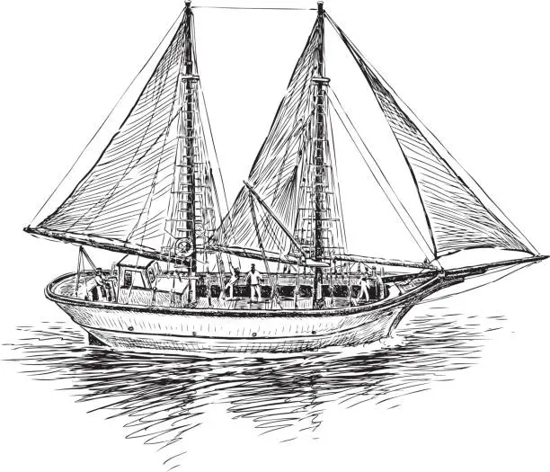 Vector illustration of Fishing boat in the sea