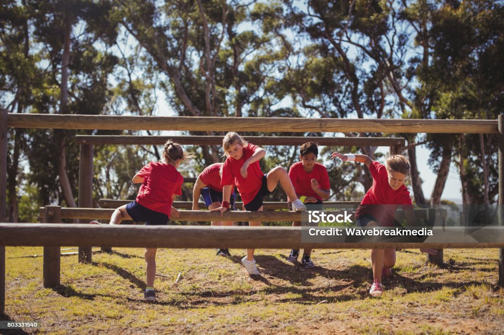 Jumping Obstacle Course Example Kids Jumping Over The Hurdles During Obstacle Course Training Stock ...