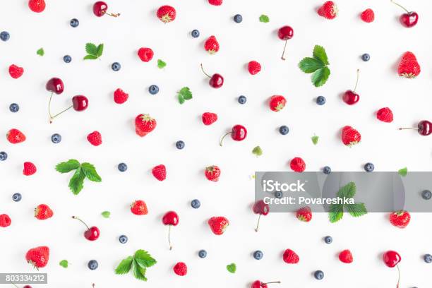 Fruit Pattern On White Background Flat Lay Top View Stock Photo - Download Image Now