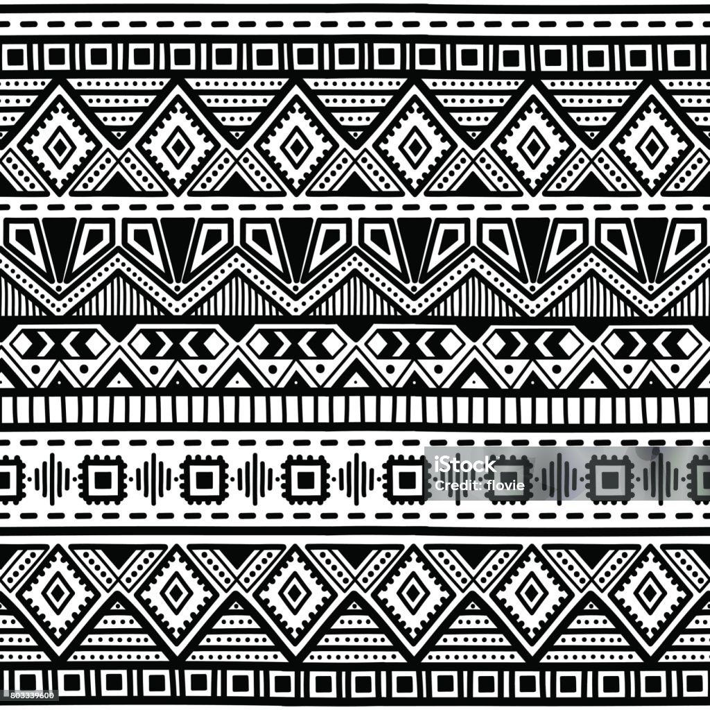 Seamless ethnic pattern. Black and white vector illustration. seamless ethnic pattern, black and white, vector illustration, drawing by hand Abstract stock vector