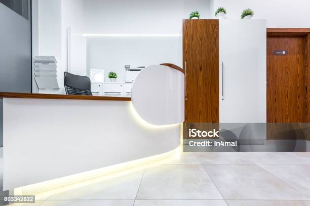 Interior With Reception Desk Stock Photo - Download Image Now - Medical Clinic, Design, Healthcare And Medicine