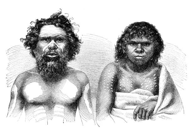 aborygeni australijczycy para portret 1870 - aboriginal stock illustrations