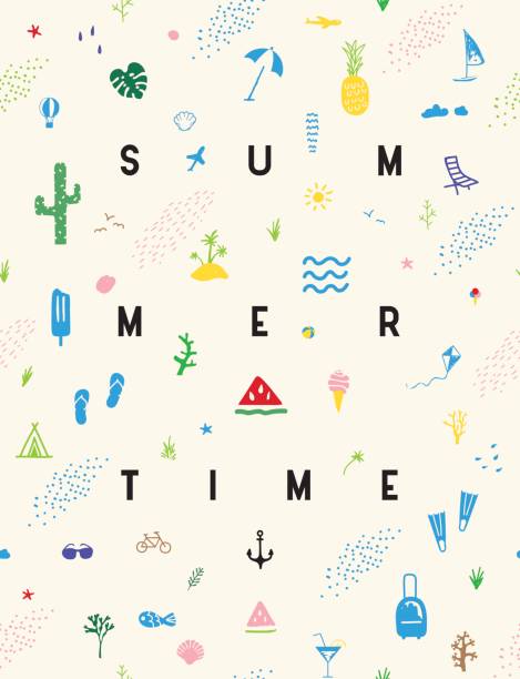 plakat z bezszwowym wzorem summertime - lato ilustracje stock illustrations