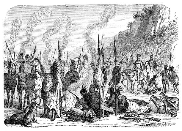 индейский индийский лагерь 1870 - chief sitting bull stock illustrations