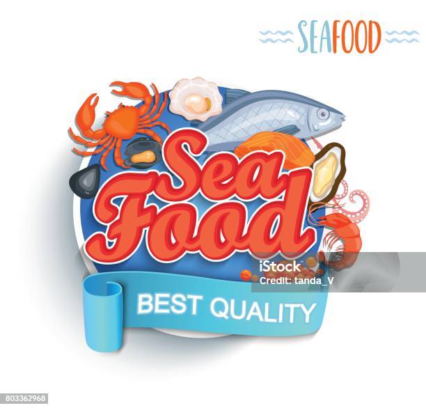 Seafood Best Quality Symbol Stock Illustration - Download Image Now - Art, Art Product, Banner - Sign
