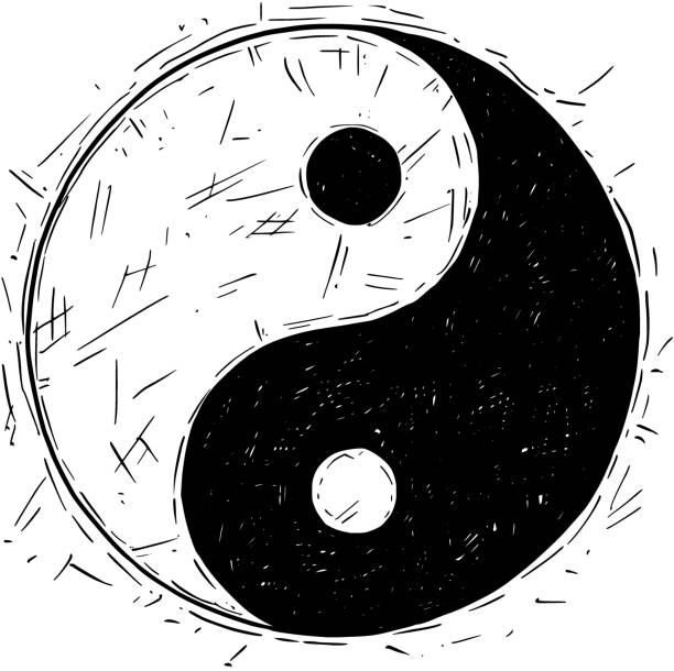 Hand Drawing of Yin Yang Jin Jang Symbol Hand drawn vector doodle illustration of yin yang jin jang symbol. jin jang stock illustrations