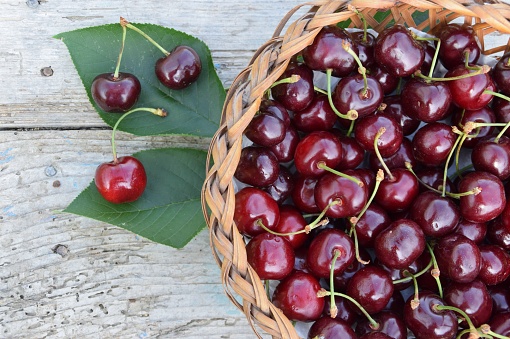 Bunch of red cherries on a white background