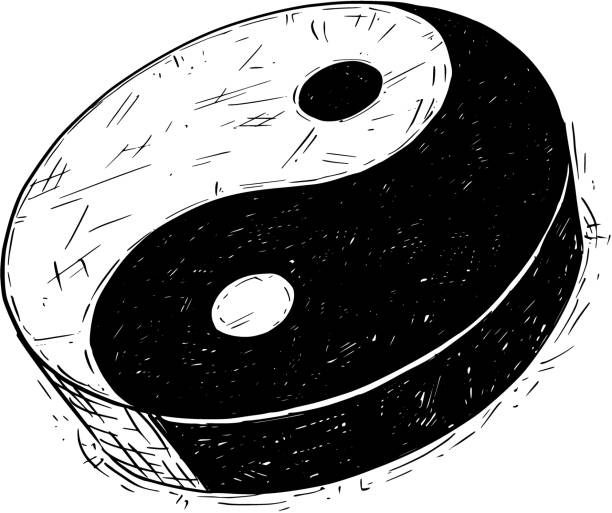 Hand Drawing of Yin Yang Jin Jang Symbol Hand drawn vector doodle illustration of yin yang jin jang symbol. jin jang stock illustrations