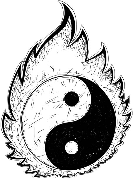 Hand Drawing of Yin Yang Jin Jang Symbol Hand drawn vector doodle illustration of yin yang jin jang symbol. jin jang stock illustrations