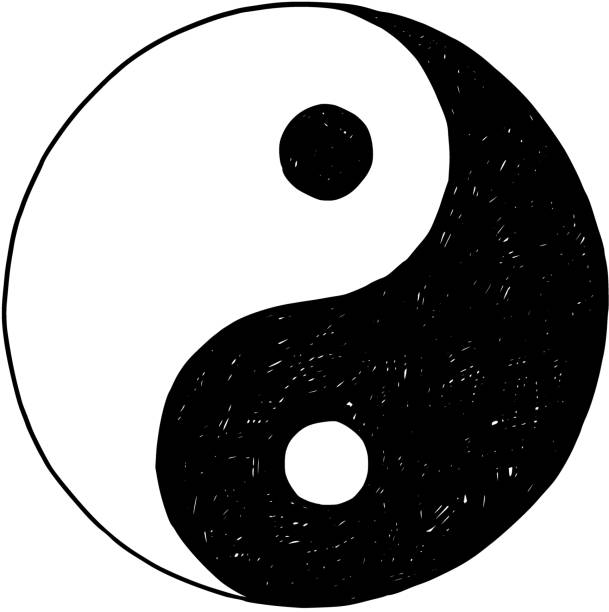 ручной рисунок символа инь ян цзинь чжан - yin yang symbol yin yang ball zen like symbol stock illustrations