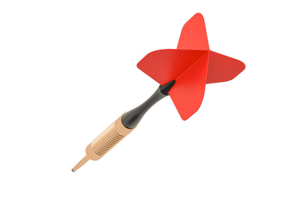 赤のダーツ クローズ アップ、3 d の分離の白い背景を描画 - darts ストックフォトと画像