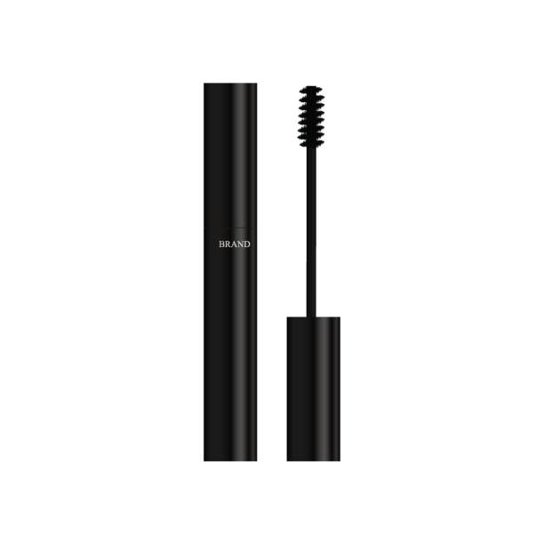 schwarze mascara mit augenbrauen pinsel auf weißem hintergrund. isolieren - box white blank computer software stock-grafiken, -clipart, -cartoons und -symbole