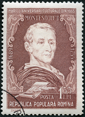 Romania 1955 stamp printed in Romania shows Charles-Louis de Secondat, Baron  Montesquieu (1689-1755), philosopher, series Portraits