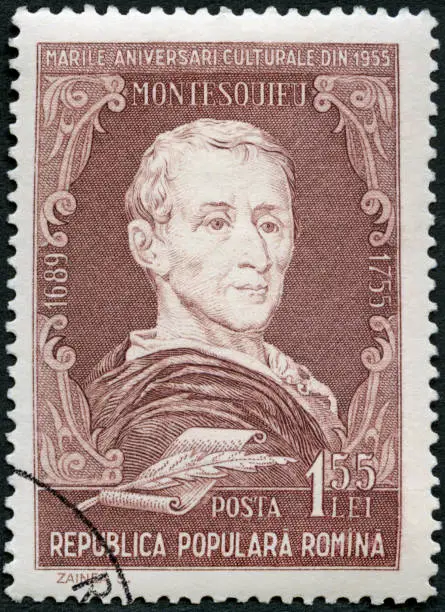 Photo of Cancelled Stamp From Romania shows Charles-Louis de Secondat, Baron  Montesquieu (1689-1755), philosopher