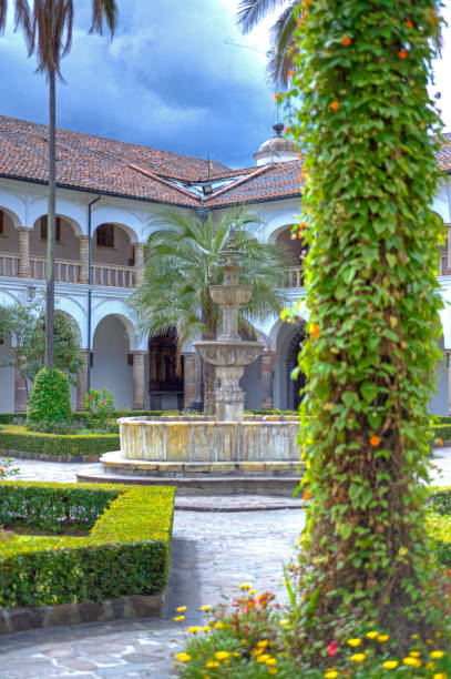 istock Water fountain in a monastery plaza 803425082