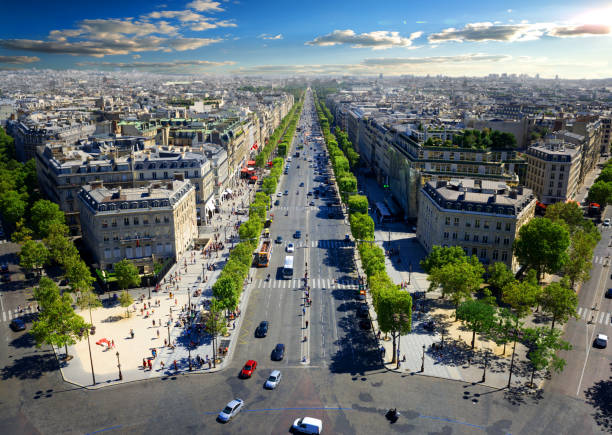 Avenue des Champs Elysees View on Avenue des Champs Elysees from Arc de Triomphe in Paris, France avenue des champs elysees photos stock pictures, royalty-free photos & images