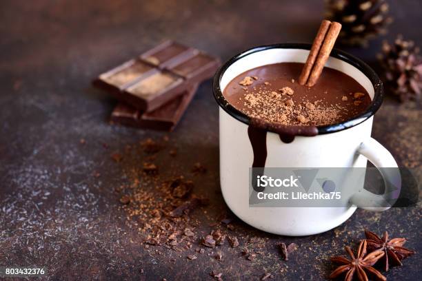 Homemade Spicy Hot Chocolate With Cinnamon Stock Photo - Download Image Now - Hot Chocolate, Chocolate, Coffee - Drink