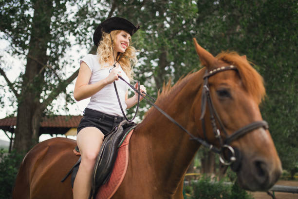 istock Riding a brown horse 803479834