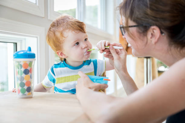 istock Mother Feeding Baby Boy with Yogurt 803485486