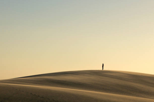 istock Man observes sunset from the top of the dune 803485994