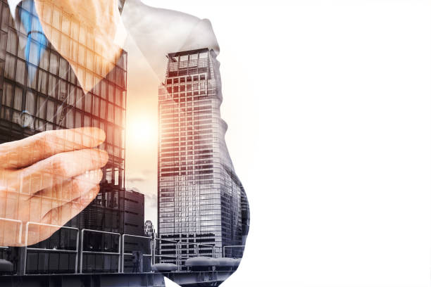 istock Double expousure businessman and city 803488436