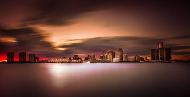 istock Detroit Skyline Long Exposure at Dusk 803577468
