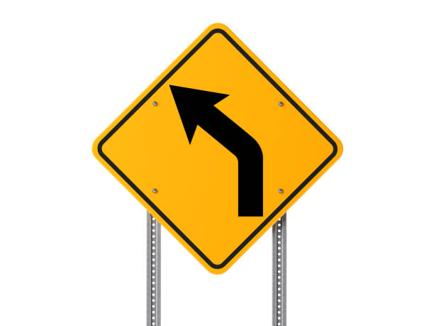 istock Yellow Turn Left Road Sign Isolated on White 803577606