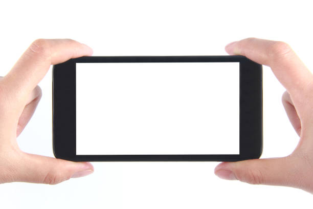 istock Female hand holding blank mobile phone 803591634