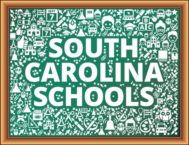 South Carolina Schools School and Education Vector Icons on Chalkboard South Carolina Schools School and Education Vector Icons on Chalkboard. The main object of this royalty free illustration is the key word surrounded by school and education vector icon pattern. The key word and icons are depicted on a green chalkboard and are white in color. The chalk board has a wooden frame. This illustration is conceptual and is perfect for school and education industries. Each icon can be used independently from the background set. south carolina football stock illustrations