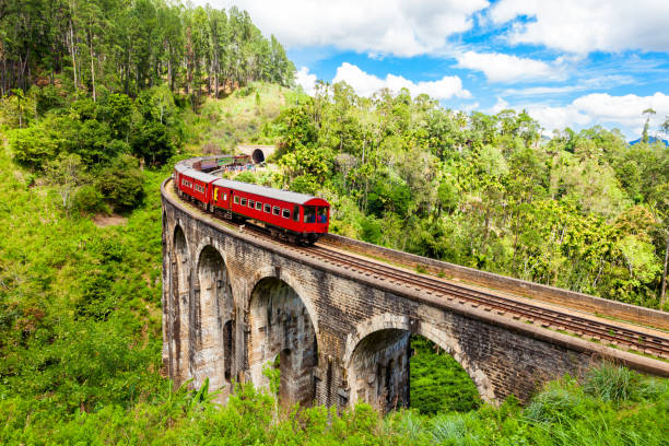 Nine Arches Demodara Bridge Train on the Nine Arches Demodara Bridge or the Bridge in the sky. Nine Arches Bridge is located in Demodara near Ella city, Sri Lanka. ella sri lanka stock pictures, royalty-free photos & images