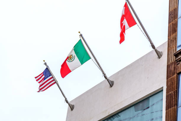 istock Three flags of US Mexico and Canada 803616362