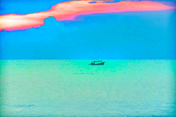 Fisher illustration catches the fish in the morning