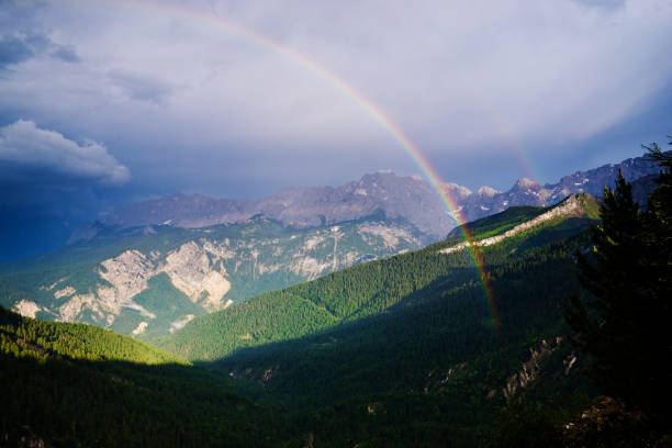 istock Wetterstein mountains and rainbow in bavarian alps 803625054