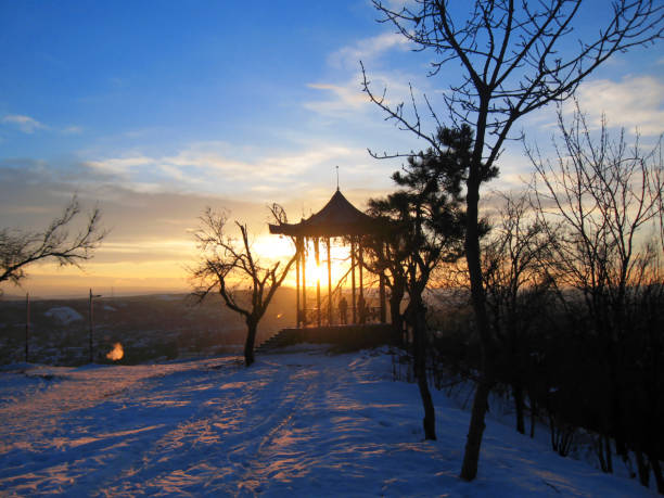 Chinese arbor. North Caucasus landmarks. Winter Pyatigorsk
