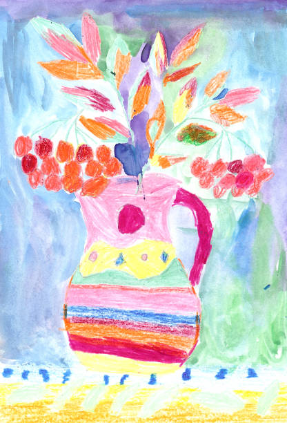 istock Child's drawing of a colorful flowers 803631940