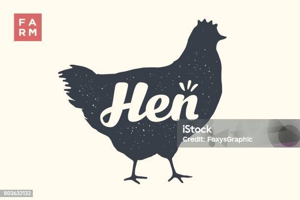 Isolated Hen Silhouette With Lettering Stock Illustration - Download Image Now - Chicken - Bird, Chicken Meat, Hen