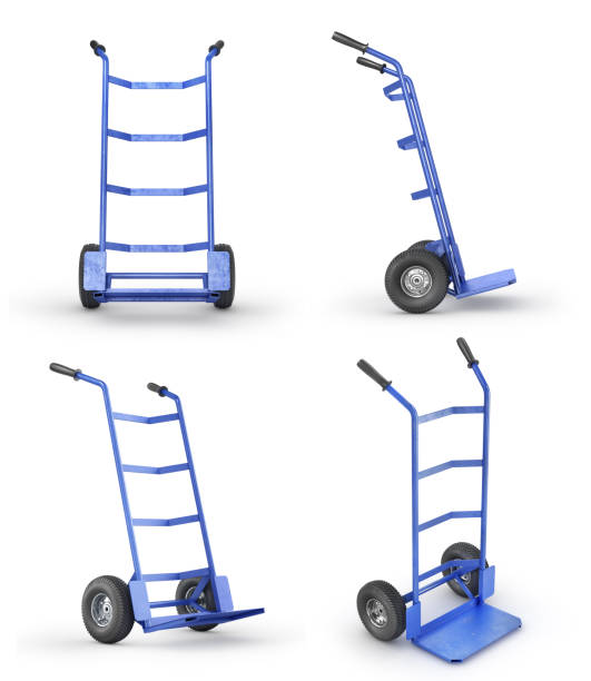 Set of empty hand truck in front view isolation on a white background. 3d illustration