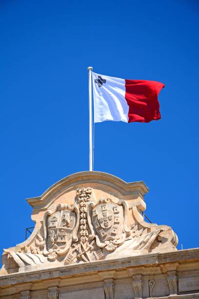 istock Maltese flag on the Auberge de Castille, Valletta. 803650096