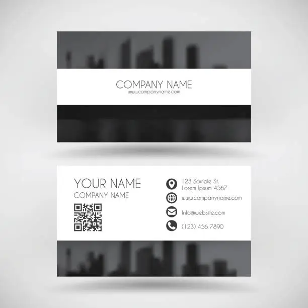 Vector illustration of Modern business card template with city skyline in black and white