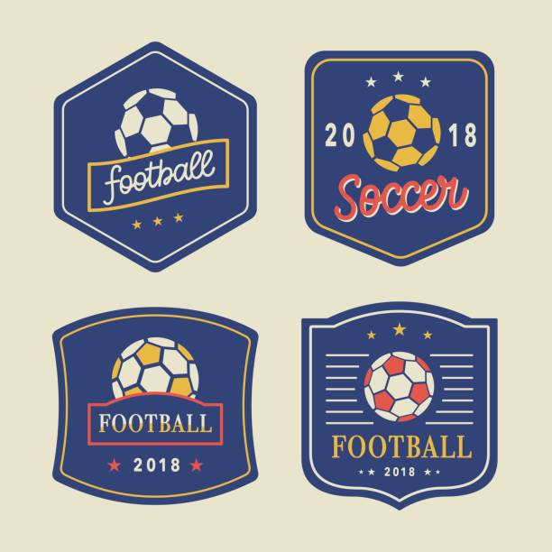 ilustraciones, imágenes clip art, dibujos animados e iconos de stock de icono de vector del fútbol plantilla establecida - crear escudos de futbol