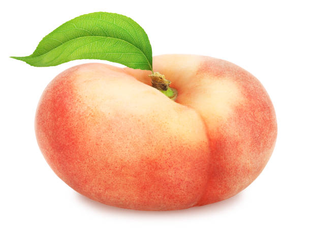 istock Flat peach with leaf. Full depth of field. 803670600