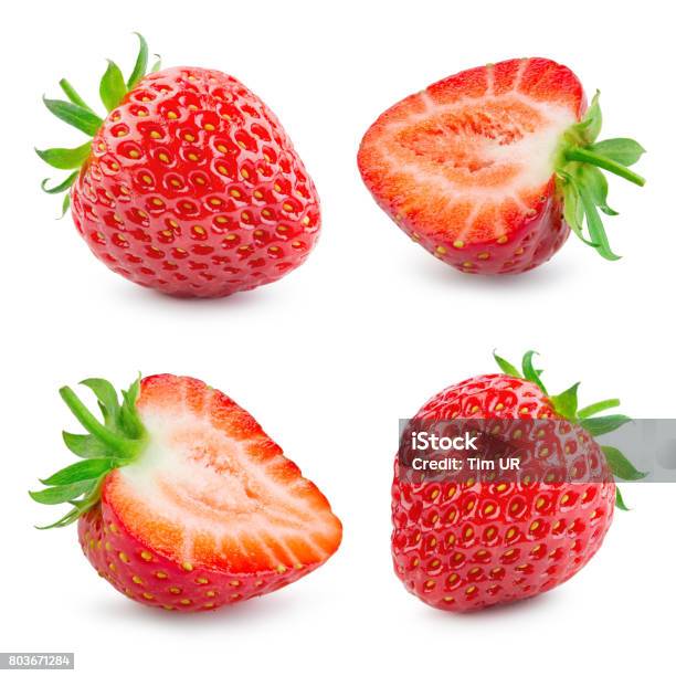 Strawberry Fresh Ripe Berry Isolated On White Background Collection Stock Photo - Download Image Now