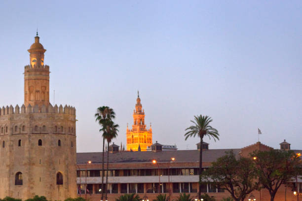 River Guadalquivir bank in Seville, Spain at sunset in HDR.