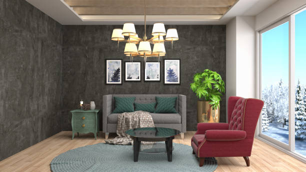 istock Interior living room. 3d illustration 803687144