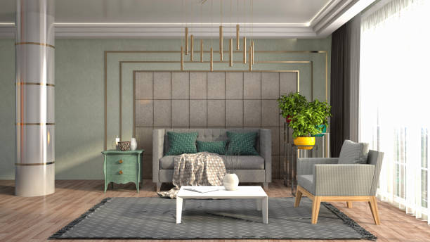 istock Interior living room. 3d illustration 803687230