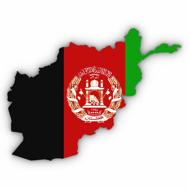 Afghanistan Map Outline with Afghan Flag on White with Shadows 3D Illustration