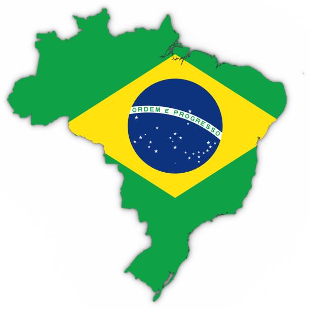 esboço de mapa do brasil com bandeira brasileira em branco, com sombras 3d ilustração - brazilian flag brazil flag three dimensional shape - fotografias e filmes do acervo