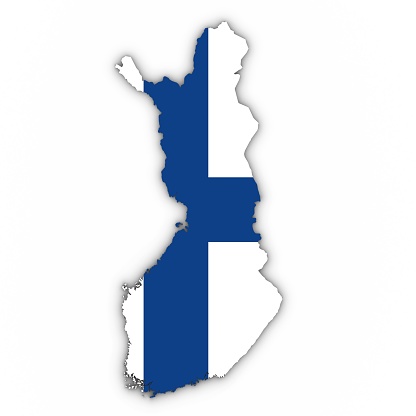 Finland Map Outline with Finnish Flag on White with Shadows 3D Illustration